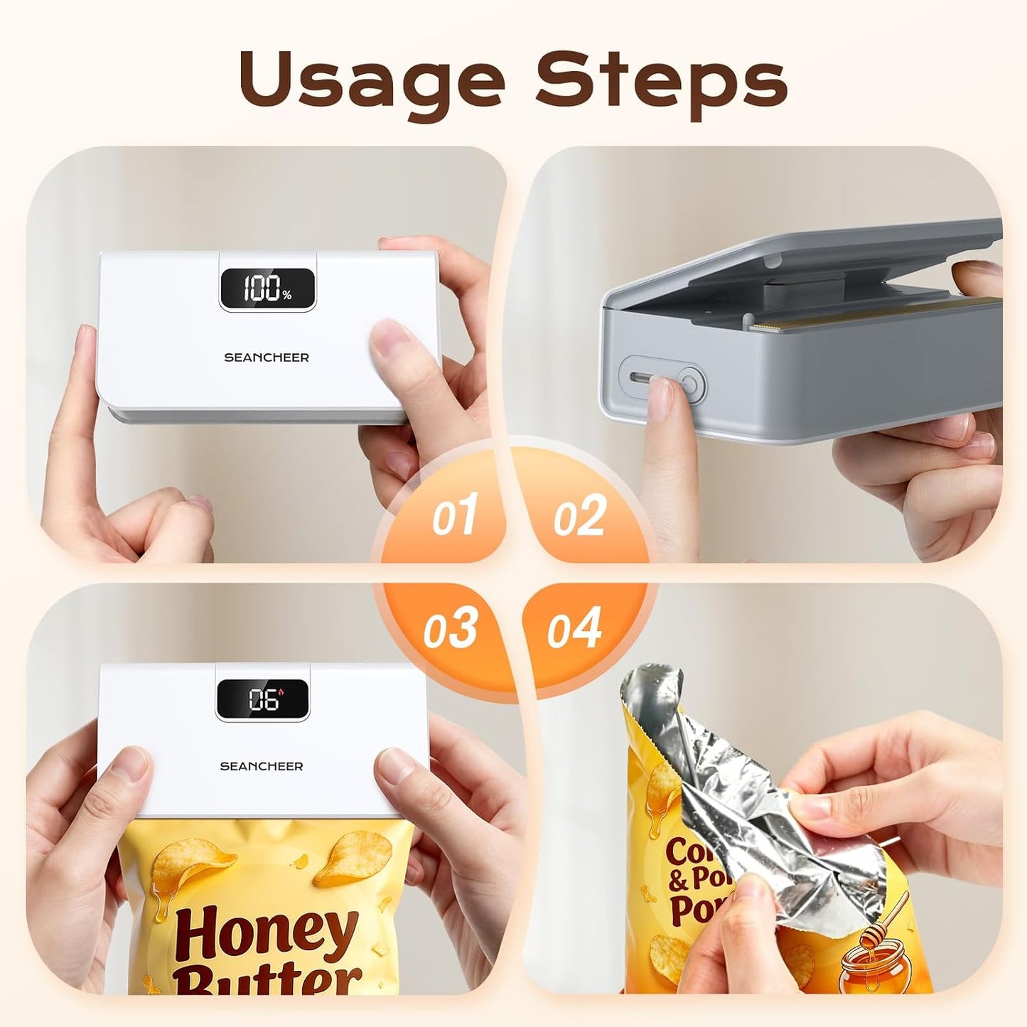 Rechargeable Mini Bag Sealer, 6 Adjustable Levels Heat Sealer with Magnet & Cutter, Portable Bag Resealer for Chip, Mylar & Plastic Bags - Gift for Women Mom Wife Men Dad Husband Friends.