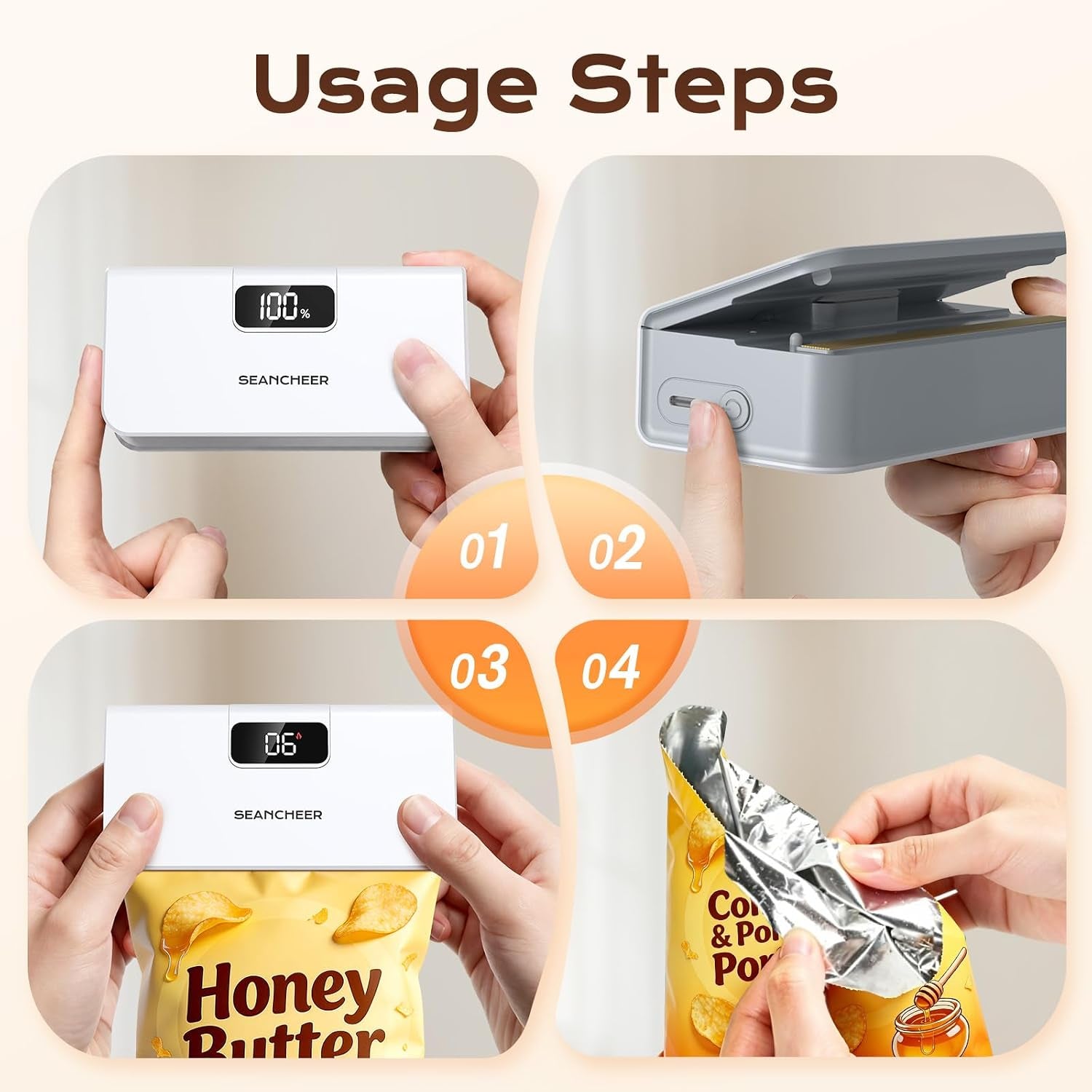 Rechargeable Mini Bag Sealer, 6 Adjustable Levels Heat Sealer with Magnet & Cutter, Portable Bag Resealer for Chip, Mylar & Plastic Bags - Gift for Women Mom Wife Men Dad Husband Friends.