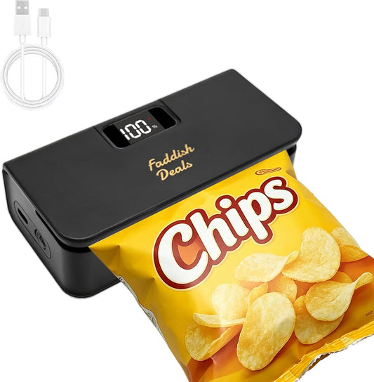 Mini Bag Sealer, 4.7", 6 Adjustable Gears, Black | Chip Bags Heat Sealer Capper, Bag Reseal with Cutter, Portable, for Chips Snacks Mylar Bags