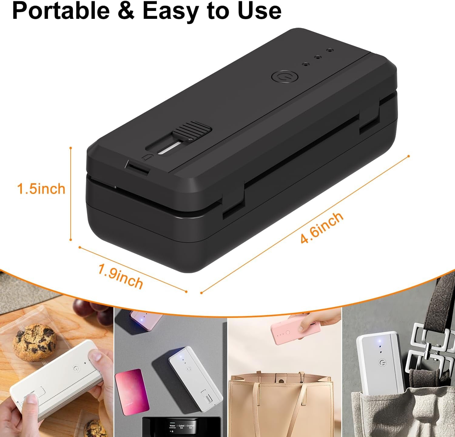 Mini Bag Sealer and Cutter Magnet 1300Mah Rechargeable Chip Bag Sealer Machine Sealer Portable Heat Sealer Kitchen Food Packaging Plastic Bag Resealer (White)