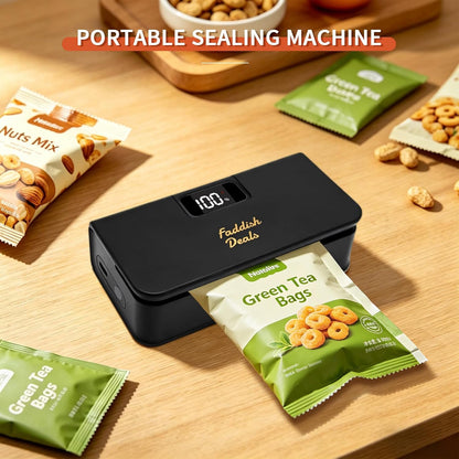 Mini Bag Sealer, 4.7", 6 Adjustable Gears, Black | Chip Bags Heat Sealer Capper, Bag Reseal with Cutter, Portable, for Chips Snacks Mylar Bags
