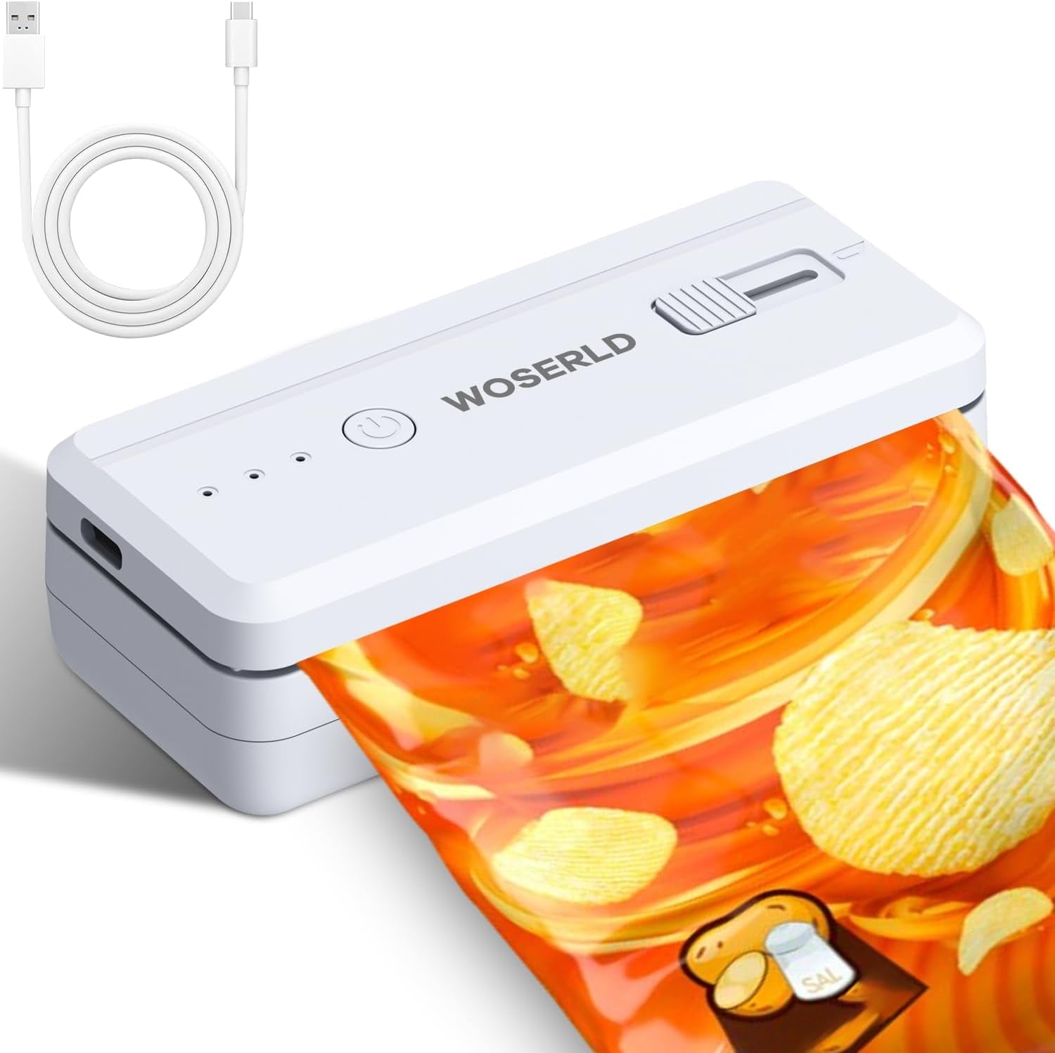 Mini Bag Sealer and Cutter Magnet 1300Mah Rechargeable Chip Bag Sealer Machine Sealer Portable Heat Sealer Kitchen Food Packaging Plastic Bag Resealer (White)