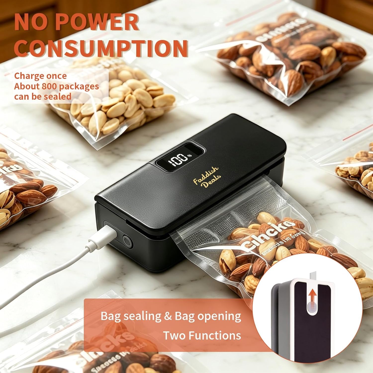 Mini Bag Sealer, 4.7", 6 Adjustable Gears, Black | Chip Bags Heat Sealer Capper, Bag Reseal with Cutter, Portable, for Chips Snacks Mylar Bags