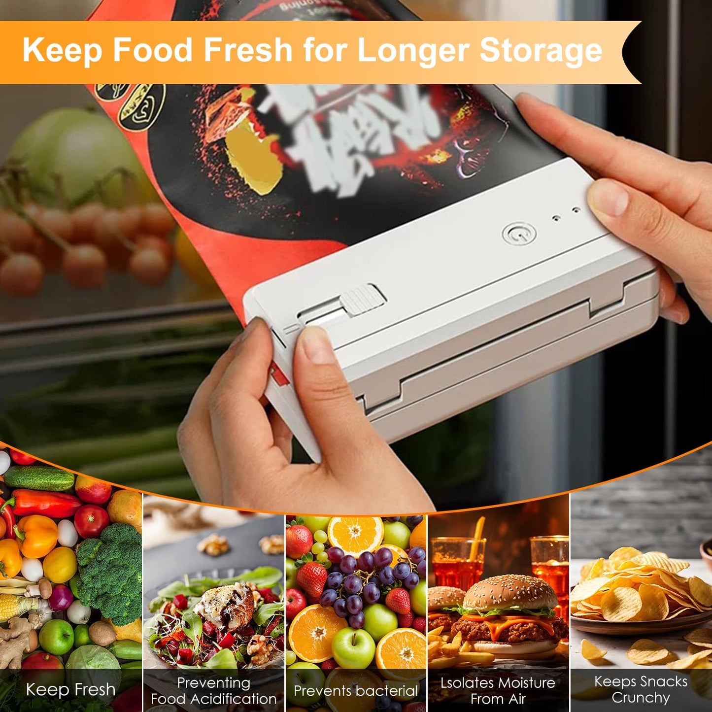 Mini Bag Sealer and Cutter Magnet 1300Mah Rechargeable Chip Bag Sealer Machine Sealer Portable Heat Sealer Kitchen Food Packaging Plastic Bag Resealer (White)