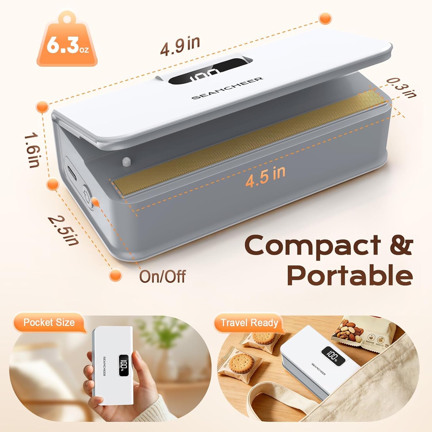 Rechargeable Mini Bag Sealer, 6 Adjustable Levels Heat Sealer with Magnet & Cutter, Portable Bag Resealer for Chip, Mylar & Plastic Bags - Gift for Women Mom Wife Men Dad Husband Friends.