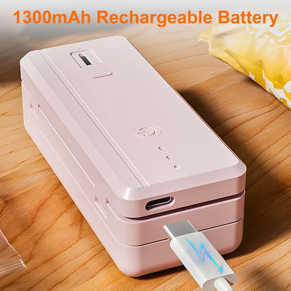 Mini Bag Sealer and Cutter Magnet 1300Mah Rechargeable Chip Bag Sealer Machine Sealer Portable Heat Sealer Kitchen Food Packaging Plastic Bag Resealer (White)